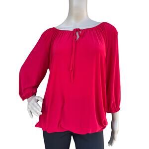 Star Vixen Red Boat Neck Blouse Chic Tie Front, Stylish Layering, Size L